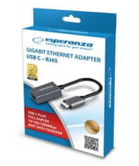 Esperanza Síťová karta Esperanza ENA102, adapter ethernet RJ45 na USB-C, gigabit