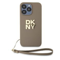 DKNY  PU Leather Stack Logo Wrist Strap Zadní Kryt pro iPhone 14 Pro Beige