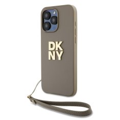 DKNY Zadní Kryt PU Leather Stack Logo Wrist Strap na iPhone 15 Pro Max Beige