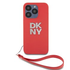 DKNY  PU Leather Stack Logo Wrist Strap Zadní Kryt pro iPhone 14 Pro Max Pink