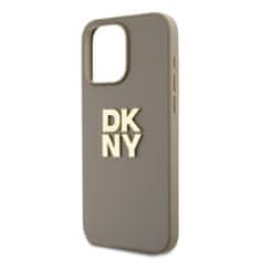 DKNY  PU Leather Stack Logo Wrist Strap Zadní Kryt pro iPhone 14 Pro Beige