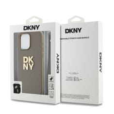 DKNY  PU Leather Stack Logo Wrist Strap Zadní Kryt pro iPhone 14 Pro Beige