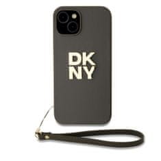 DKNY Zadní Kryt PU Leather Stack Logo Wrist Strap pro iPhone 15 Green