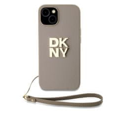 DKNY Zadní Kryt PU Leather Stack Logo Wrist Strap pro iPhone 15 Beige