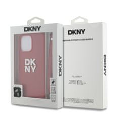 DKNY Zadní Kryt PU Leather Stack Logo Wrist Strap na iPhone 15 Pro Pink