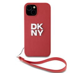 DKNY Zadní Kryt PU Leather Stack Logo Wrist Strap pro iPhone 15 Pink