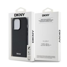DKNY Zadní Kryt PU Leather Silver Metal Logo Magsafe pro iPhone 14 Pro Max černý