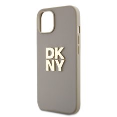 DKNY Zadní Kryt PU Leather Stack Logo Wrist Strap pro iPhone 15 Beige