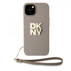 DKNY Zadní Kryt PU Leather Stack Logo Wrist Strap na iPhone 13 Beige