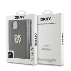 DKNY Zadní Kryt PU Leather Stack Logo Wrist Strap pro iPhone 15 Green