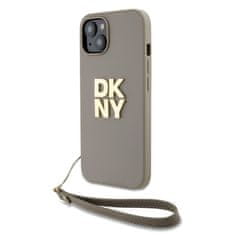 DKNY Zadní Kryt PU Leather Stack Logo Wrist Strap na iPhone 14 Beige