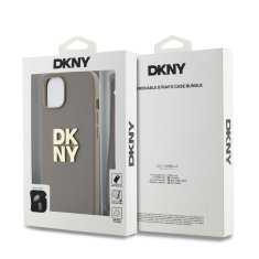 DKNY Zadní Kryt PU Leather Stack Logo Wrist Strap pro iPhone 15 Beige