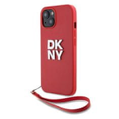 DKNY Zadní Kryt PU Leather Stack Logo Wrist Strap pro iPhone 15 Pink