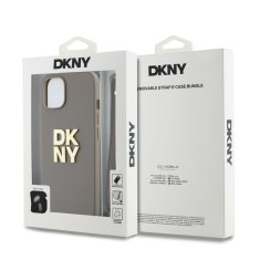 DKNY Zadní Kryt PU Leather Stack Logo Wrist Strap na iPhone 14 Beige
