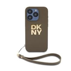 DKNY Zadní Kryt PU Leather Stack Logo Wrist Strap pro iPhone 14 Pro zelený