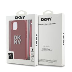 DKNY Zadní Kryt PU Leather Stack Logo Wrist Strap pro iPhone 15 Pink