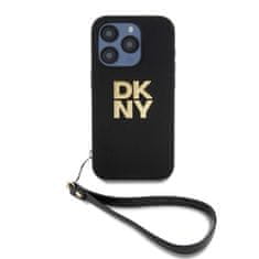 DKNY Zadní Kryt PU Leather Stack Logo Wrist Strap pro iPhone 14 Pro Black