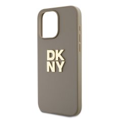 DKNY Zadní Kryt PU Leather Stack Logo Wrist Strap pro iPhone 15 Pro Beige
