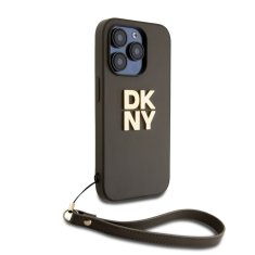 DKNY Zadní Kryt PU Leather Stack Logo Wrist Strap pro iPhone 15 Pro Green