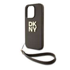 DKNY Zadní Kryt PU Leather Stack Logo Wrist Strap pro iPhone 15 Pro Green