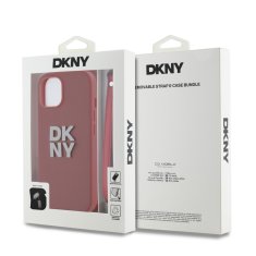 DKNY Zadní Kryt PU Leather Stack Logo Wrist Strap pro iPhone 14 Pink