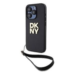 DKNY Zadní Kryt PU Leather Stack Logo Wrist Strap pro iPhone 14 Pro Black
