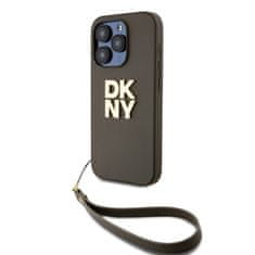 DKNY Zadní Kryt PU Leather Stack Logo Wrist Strap pro iPhone 14 Pro Max Green
