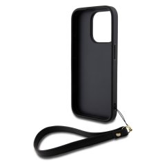 DKNY Zadní Kryt PU Leather Stack Logo Wrist Strap pro iPhone 14 Pro Max černý