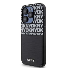 DKNY Zadní Kryt PU Leather Repeat Pattern Card Pocket pro iPhone 15 Pro černý