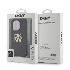 DKNY Zadní Kryt PU Leather Stack Logo Wrist Strap pro iPhone 14 Pro Black