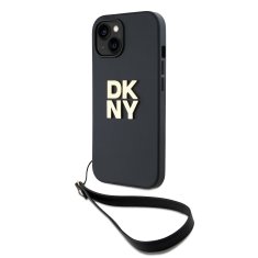 DKNY Zadní Kryt PU Leather Stack Logo Wrist Strap pro iPhone 13 černý