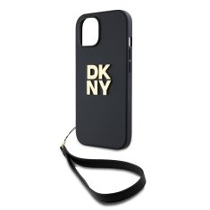 DKNY Zadní Kryt PU Leather Stack Logo Wrist Strap pro iPhone 14 Black