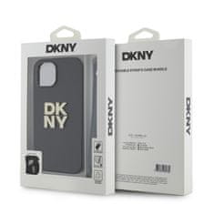 DKNY Zadní Kryt PU Leather Stack Logo Wrist Strap pro iPhone 13 černý