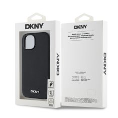 DKNY Zadní Kryt PU Leather Silver Metal Logo Magsafe pro iPhone 13 černý