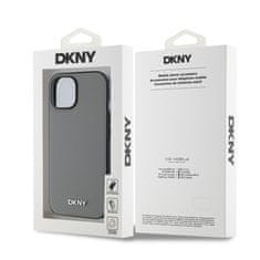 DKNY Zadní Kryt PU Leather Silver Metal Logo Magsafe pro iPhone 13 šedý