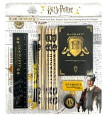 CurePink Set 11 školních a psacích pomůcek Harry Potter: Štít Bradavic (sešit, pravítko, tužka, propiska, pastelky, ořezávátko, guma)