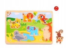 Tooky Toy  Dřevěné Montessori Puzzle Zvuková Zvířata Pro Přizpůsobení