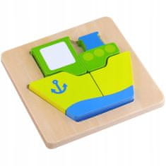 Tooky Toy  Puzzle Montessori Skládačka Tlusté Kostky Loď 6 El.