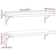 Vidaxl Nástěnné police 2 ks 75 x 30 cm stříbrné nerezová ocel