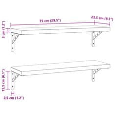 Vidaxl Nástěnné police 2 ks 75 x 23,5 cm černé nerezová ocel