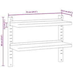 Petromila 2patrová nástěnná police 75x23,5x60 cm stříbrná nerezová ocel
