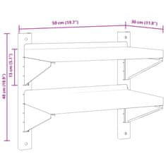 Petromila 2patrová nástěnná police 50 x 30 x 60 cm stříbrná nerezová ocel