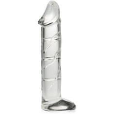 XSARA Skleněný penis s varlaty žilnaté dildo penetrátor vagíny a anusu ze skla - 77449984