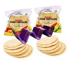 LaProve 2x Pravé mexické vegan tortilly s nixtamalem 500g 25-30 kusů a tortilla rack na plněné tacos (15 CM, PLA)