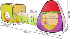 Kruzzel Dětský stan s tunelovým spojením a 200 míčky, rozměry 280x83x100cm, hmotnost 2,3 kg