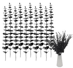 Camerazar Sada 10ks umělých větví eukalyptových listů, černá, dekorativní