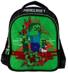 CurePink Dětský batoh Minecraft: Creeper Boom (objem 7,4 litrů|15 x 31 x 16 cm) černý polyester