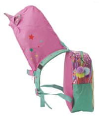 CurePink Dětský batoh s kapucí Unicorn|Jednorožec: Duha (objem 10 litrů|24 x 34 x 12 cm) růžový polyester