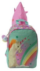 CurePink Dětský batoh s kapucí Unicorn|Jednorožec: Duha (objem 10 litrů|24 x 34 x 12 cm) růžový polyester