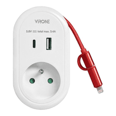 Orno Adaptér ORNO VIRONE CS-2 230V s USB-C+A nabíječkou a kabelem USB-C + Lightning